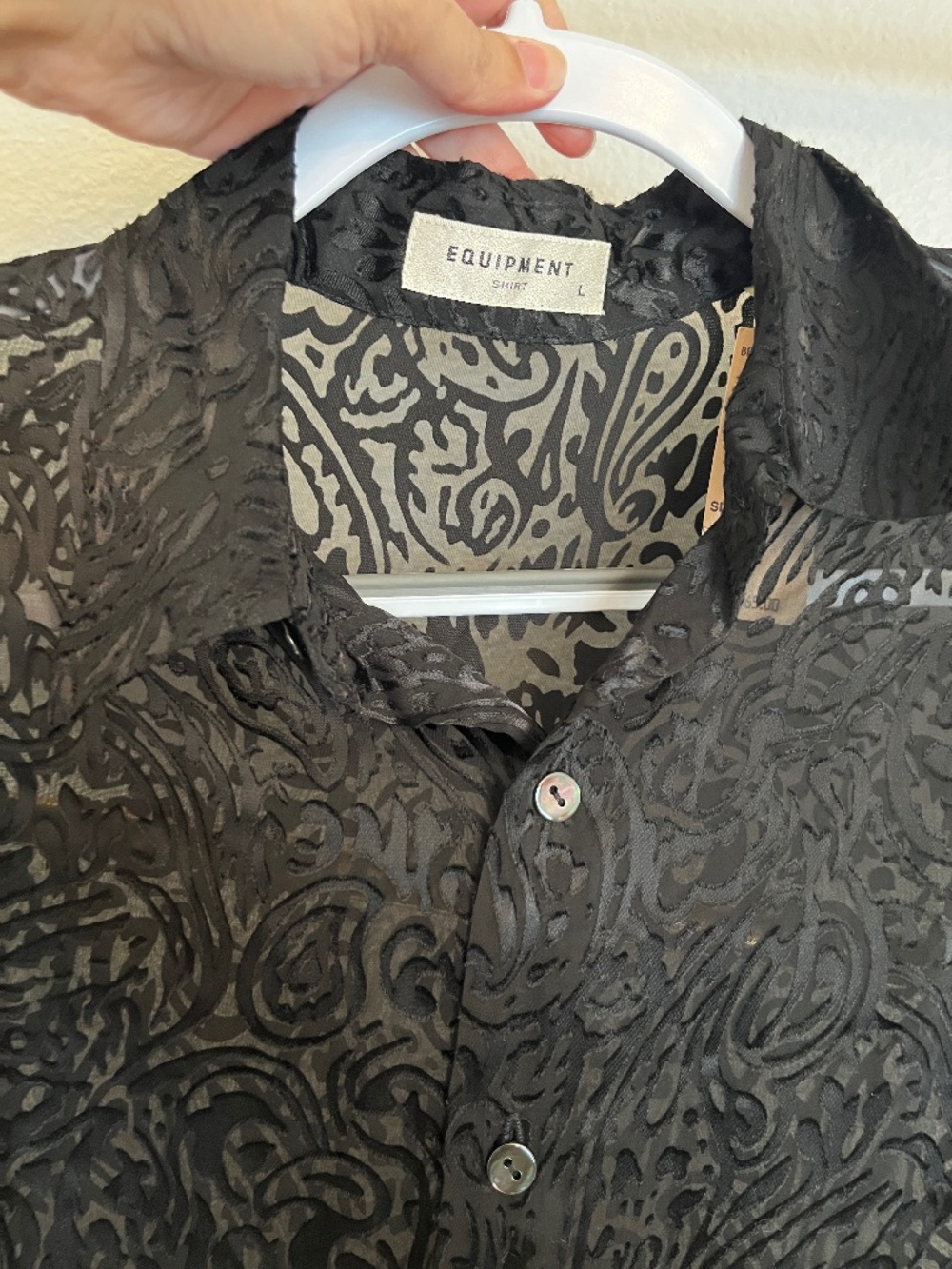 NWT Equipment Femme Black Burnout Paisley Silk Blend Sheer Blouse Size L